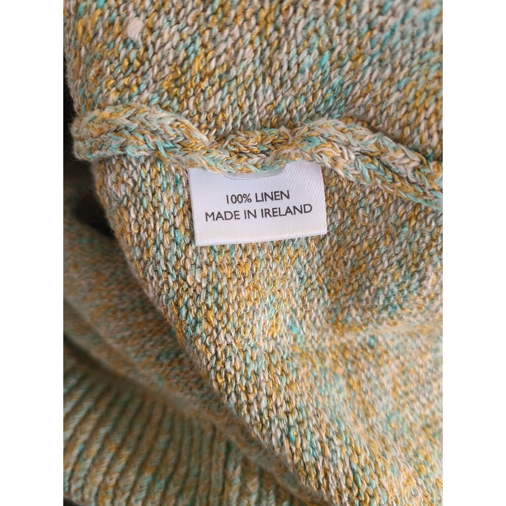 Inis Meain Linen Sweater V Neck Size L Green Ireland - Picture 3 of 8